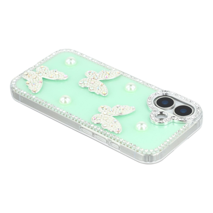 A-One Brand - iPhone 17 Mobilskal Rhinestone Edge Pearl Butterfly