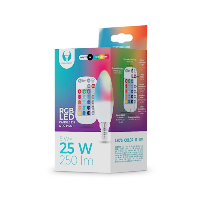 Forever Light - Forever Light LED Glödlampa E14 C37 RGB + Vit 5W + RC