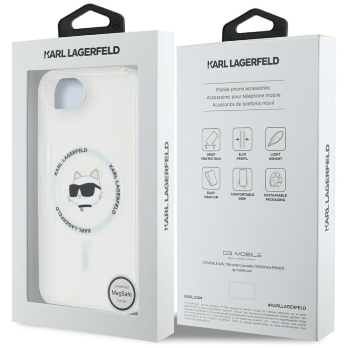 KARL LAGERFELD - Karl Lagerfeld iPhone 16e Mobilskal Magsafe Metal Choupette Head - Vit
