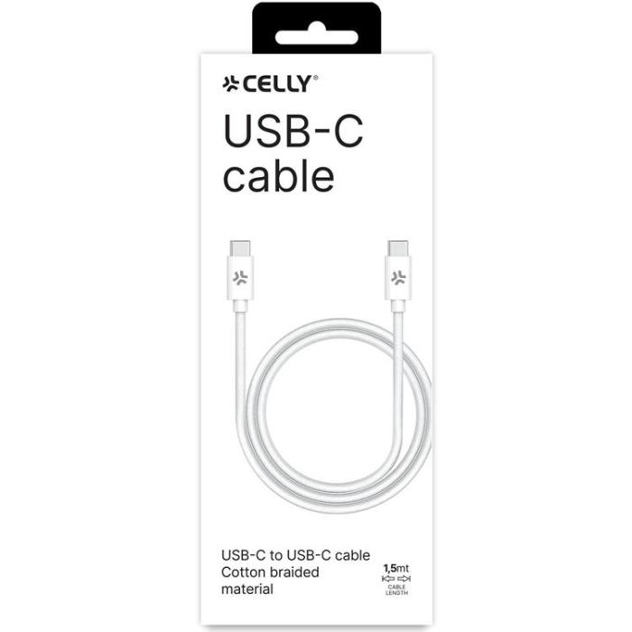 Celly - CELLY USB-C till USB-C kabel 60W 1.5m - Vit