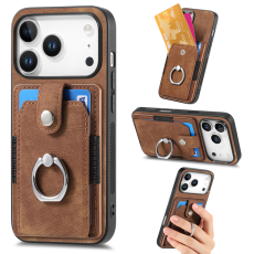A-One Brand - iPhone 17 Pro Mobilskal med Korthållare Läder Kickstand - Brun