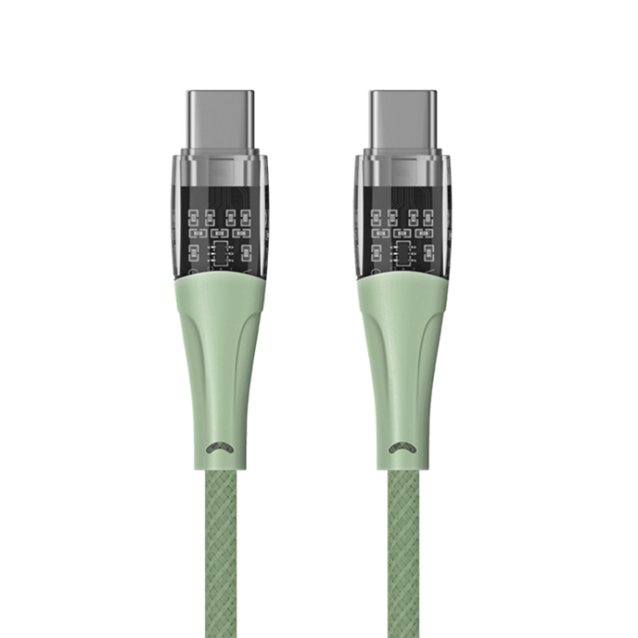 QUALO - QUALO USB-C till USB-C Kabel 1.5m 3A Transparent Nylon - Grön