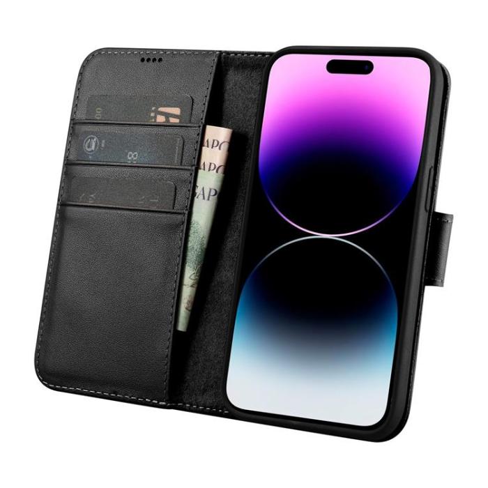ICARER - iCarer iPhone 14 Pro Plånboksfodral 2in1 Äkta Läder - Svart