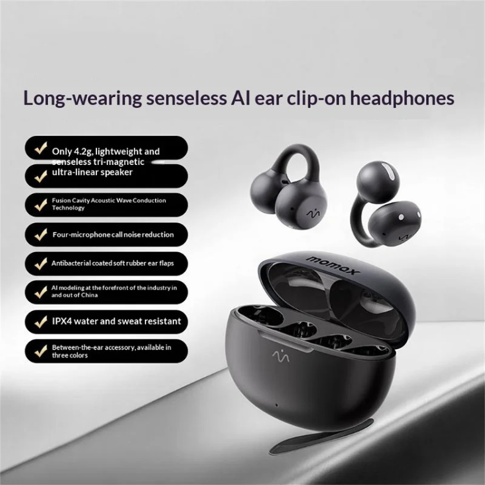 MOMAX - MOMAX Clip-On BT15 1-Vibe Clip M.IN.D IPX4 Trådlös Hörlurar - Svart