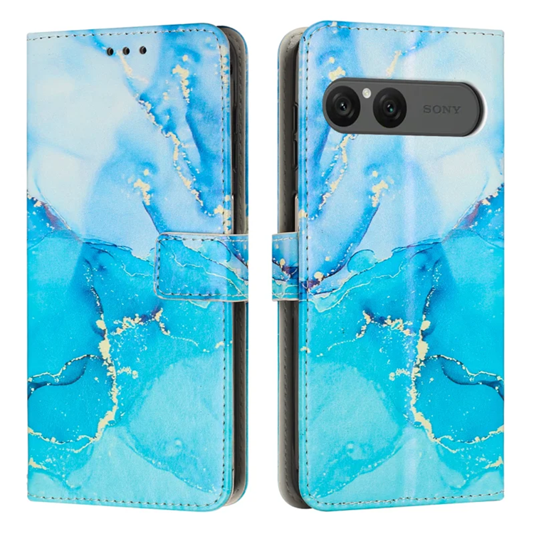 Sony Xperia 10 VII Konstläder Plånboksfodral Marble Pattern - Blå / Grön | 2353 | AlltMobil