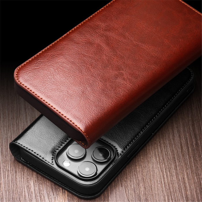 QIALINO - Qialino iPhone 15 Pro Plånboksfodral Äkta Läder Shockproof