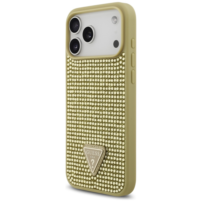 Guess - Guess iPhone 17 Pro Max Mobilskal Rhinestone Triangle Logo - Guld
