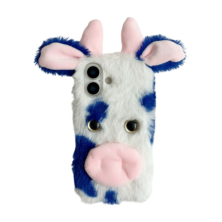 iPhone 17 Mobilskal Fluffy Cute Cow Plush TPU - Blå | 2353 | AlltMobil