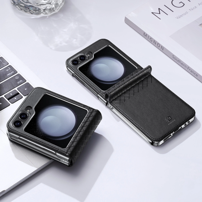 Dux Ducis - Dux Ducis Galaxy Z Flip 6 Plånboksfodral Brill Läder - Svart