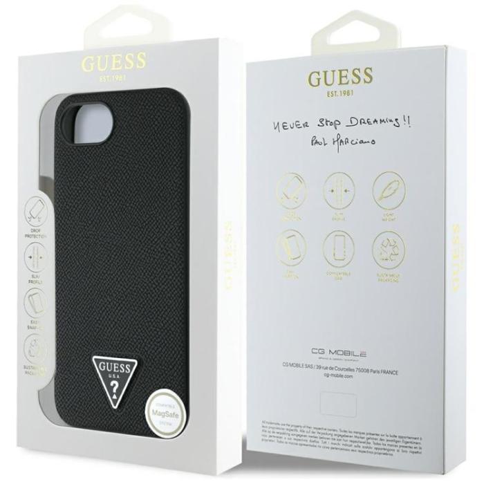 Guess - Guess iPhone 16e Mobilskal MagSafe Grained Triangle - Svart