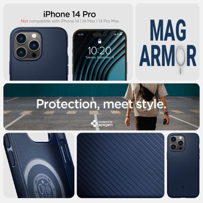 UTGATT - Spigen iPhone 14 Pro Max Skal Mag Armor - Marinblå