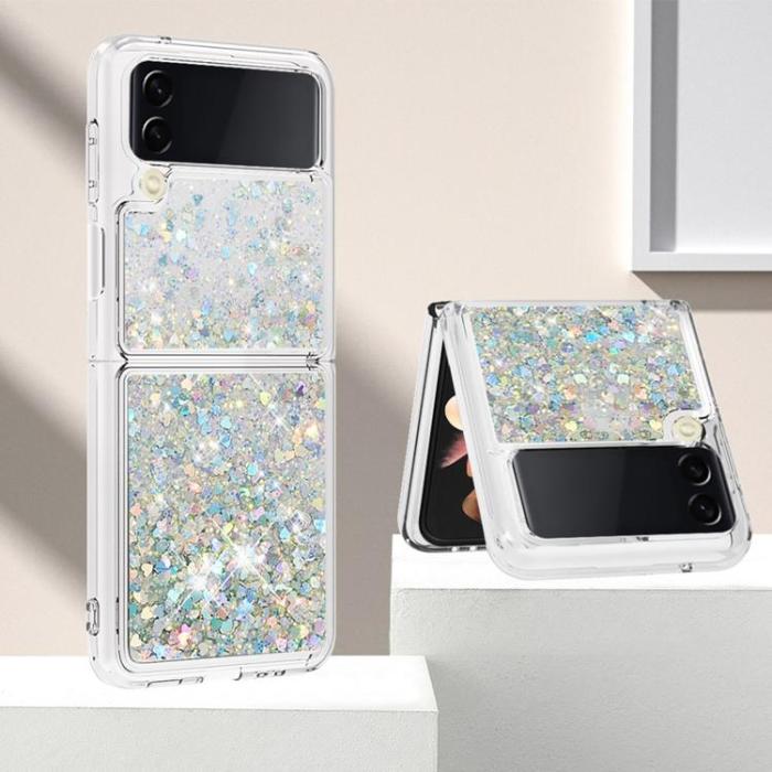 A-One Brand - Galaxy Z Flip 4 Skal Liquid Floating Glitter - Silver