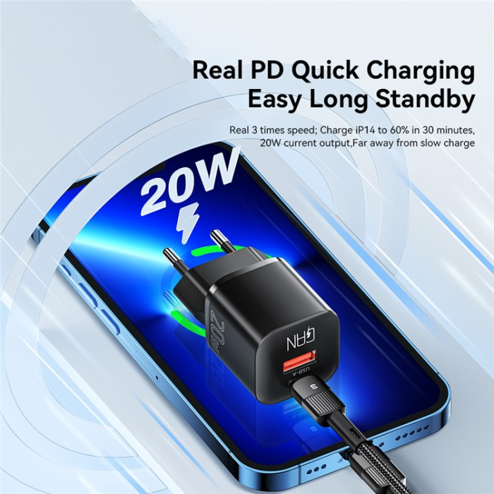 ESSAGER - ESSAGER GaN Snabbladdare 20W USB-A - USB-C EU Curved - Vit
