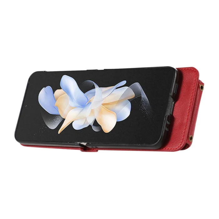 A-One Brand - Galaxy Z Flip7 Plånboksfodral Ring Kickstand med Lång rem - Röd