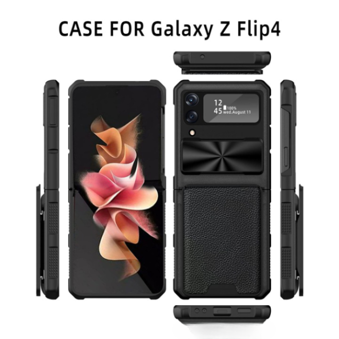 A-One Brand - Galaxy Z Flip 4 Mobilskal Korthållare Kamera Slider - Svart