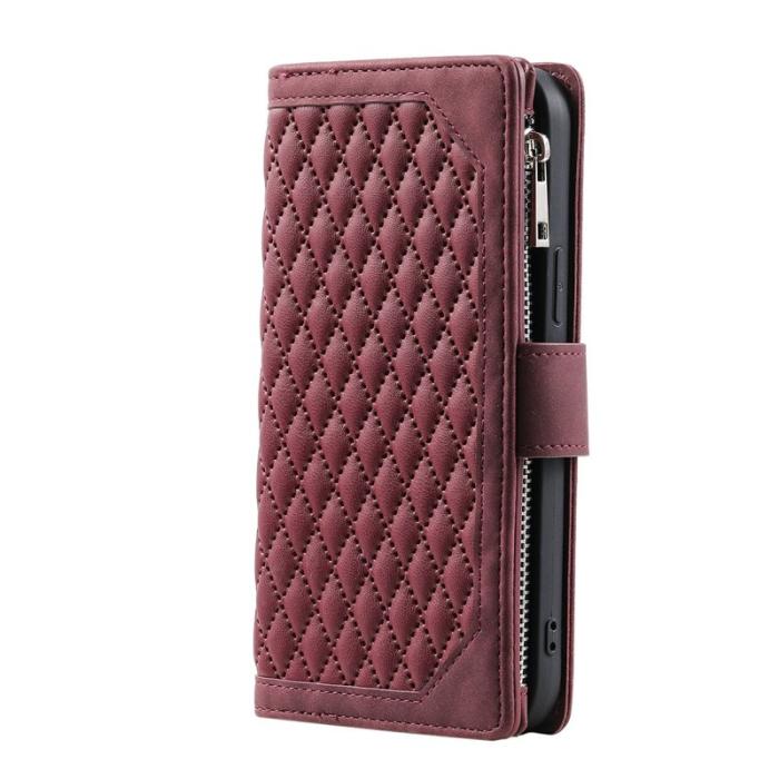 OEM - Samsung Galaxy S26 Plånboksfodral Rhombus Stitching Line Konstläder - Vinröd