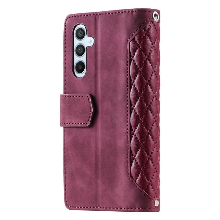 OEM - Samsung Galaxy S26 Plånboksfodral Rhombus Stitching Line Konstläder - Vinröd