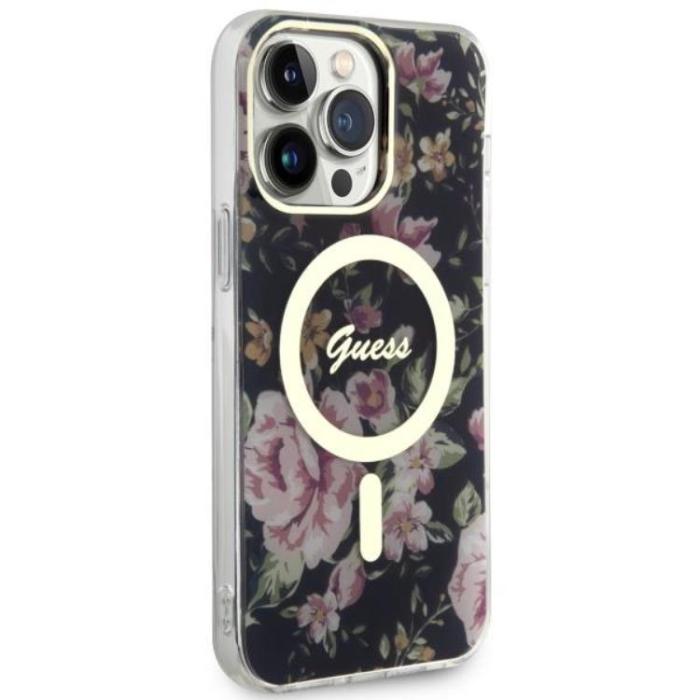 Guess - Guess iPhone 14 Pro Max Mobilskal MagSafe Flower - Svart
