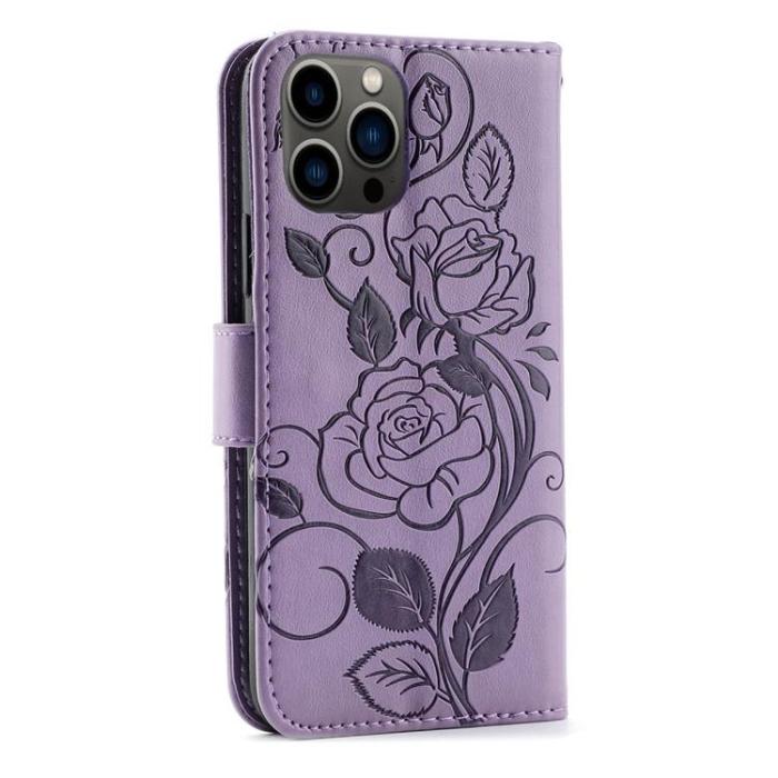 A-One Brand - iPhone 14 Pro Max Plånboksfodral Imprinted Roses - Lila