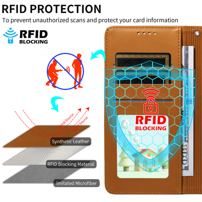 A-One Brand - iPhone 17 Plånboksfodral RFID med handledsrem - Brun