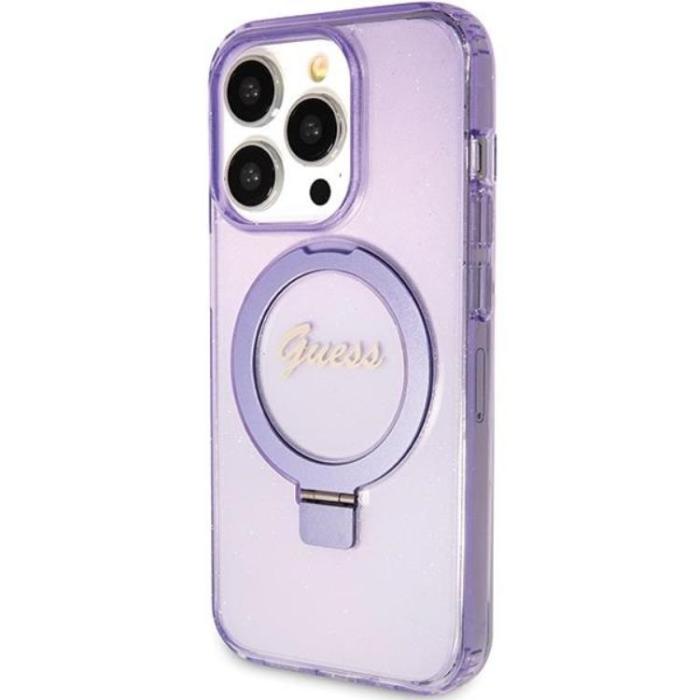 Guess - Guess iPhone 15 Pro Mobilskal Magsafe Ringställ Script Glitter