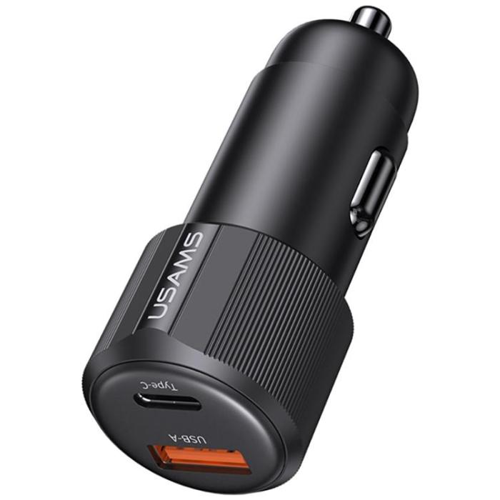 USAMS - USAMS Billaddare 60W 1xUSB-A 1xUSB-C YT - Svart