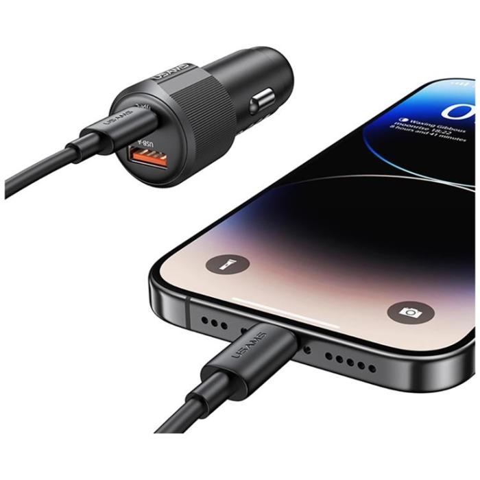 USAMS - USAMS Billaddare 60W 1xUSB-A 1xUSB-C YT - Svart