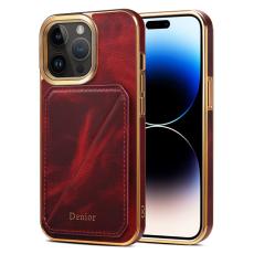 DENIOR - DENIOR Mobilskal till iPhone 14 Pro Vaxad &Auml;kta L&auml;der + TPU + PC R&ouml;d