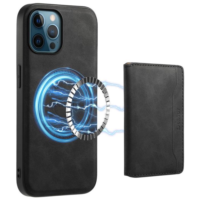 DENIOR - DENIOR D13 iPhone 12 Pro Max Fodral Retro Textur PU+TPU+PC Svart