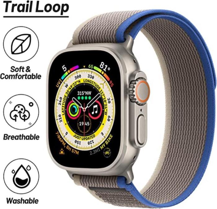 A-One Brand - Apple Watch 4/5/6/7/8/SE/Ultra (49/45/44/42mm) Trail Loop Band - Blå/Grå