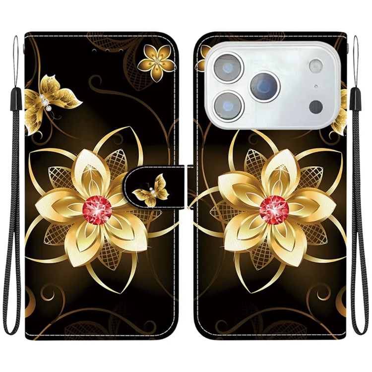 iPhone 17 Pro Max Plånboksfodral Med Lanyard - Golden Flower | 2353 | AlltMobil