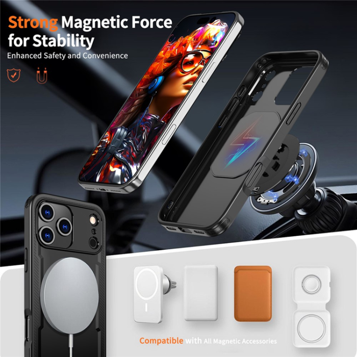 A-One Brand - iPhone 17 Pro Max Mobilskal MagSafe TPU+PC Kickstand - Svart