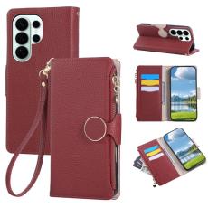 OEM - Pl&aring;nboksfodral f&ouml;r Samsung Galaxy S26 Ultra Konstl&auml;der med dragkedja - Vinr&ouml;d