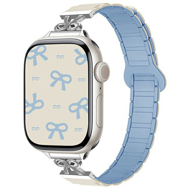 Apple Watch 42/44/45/46/49mm Armband Magnetic Bowknot - Vit/Blå | 5122 | AlltMobil
