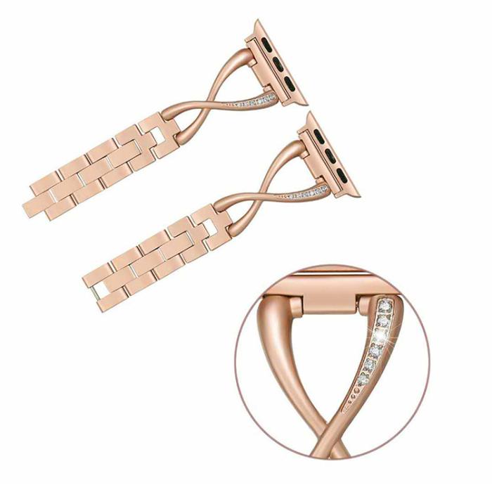 A-One Brand - Armband kompatibelt med Apple Watch 2/3/4/5/6/7/SE (38/40/41mm) - Rosa Guld