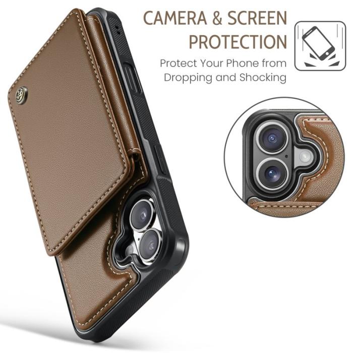 Caseme - CASEME C22 Mobilskal till iPhone 17 med RFID Skydd 5 Kortfack - Brun