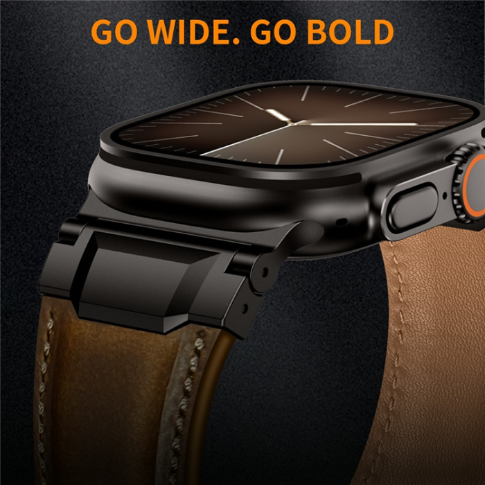 A-One Brand - Apple Watch (42/44/45/46/49mm) Armband Cowhide Läder - Mörkbrun