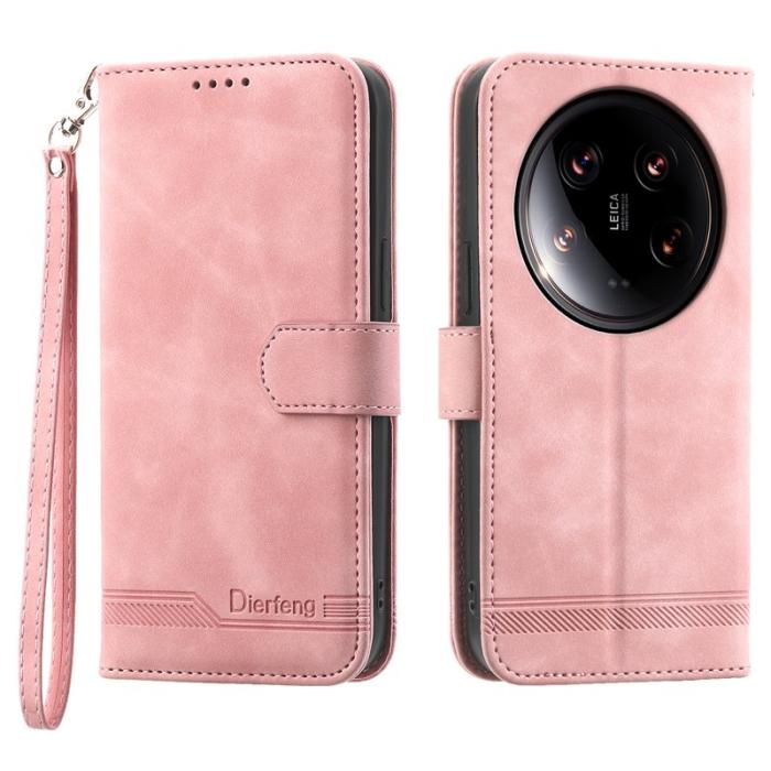 DIERFENG - DIERFENG DF-03 Plånboksfodral för Xiaomi 14 Ultra - Konstläder - Rosa