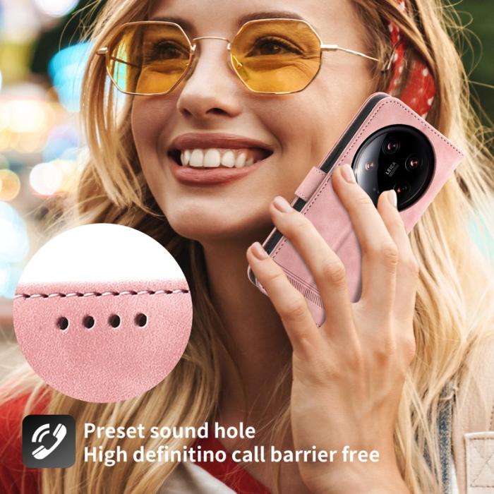 DIERFENG - DIERFENG DF-03 Plånboksfodral för Xiaomi 14 Ultra - Konstläder - Rosa