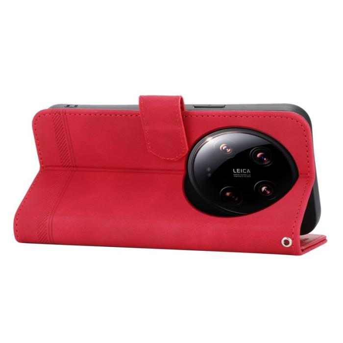 DIERFENG - DIERFENG DF-03 Konstläder Plånboksfodral för Xiaomi 14 Ultra - Röd