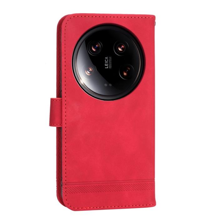 DIERFENG - DIERFENG DF-03 Konstläder Plånboksfodral för Xiaomi 14 Ultra - Röd