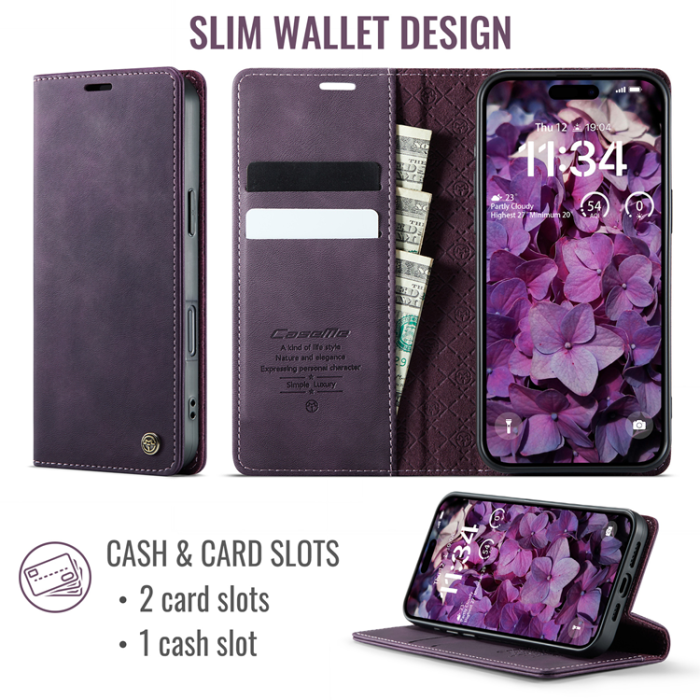 Caseme - Caseme iPhone 17 Pro Plånboksfodral RFID Blocking 033 - Lila