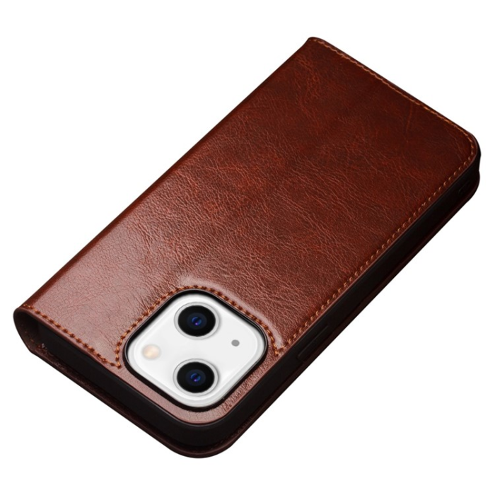 QIALINO - Qialino iPhone 14 Plånboksfodral Äkta Läder Cowhide - Brun