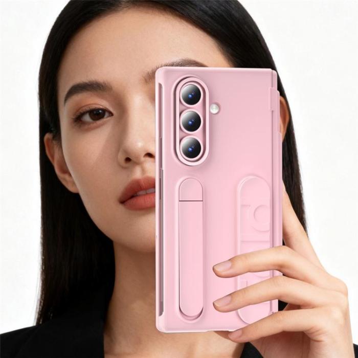 A-One Brand - Mobilskal För Galaxy Z Fold 8 Kortfack Kickstand med Skärmskydd - Rosa