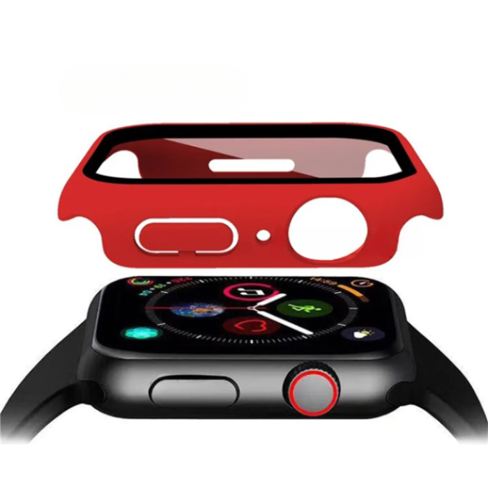 OEM - 2-i-1 Skal med Hädat glas Apple Watch 7/8 (45mm) - Röd
