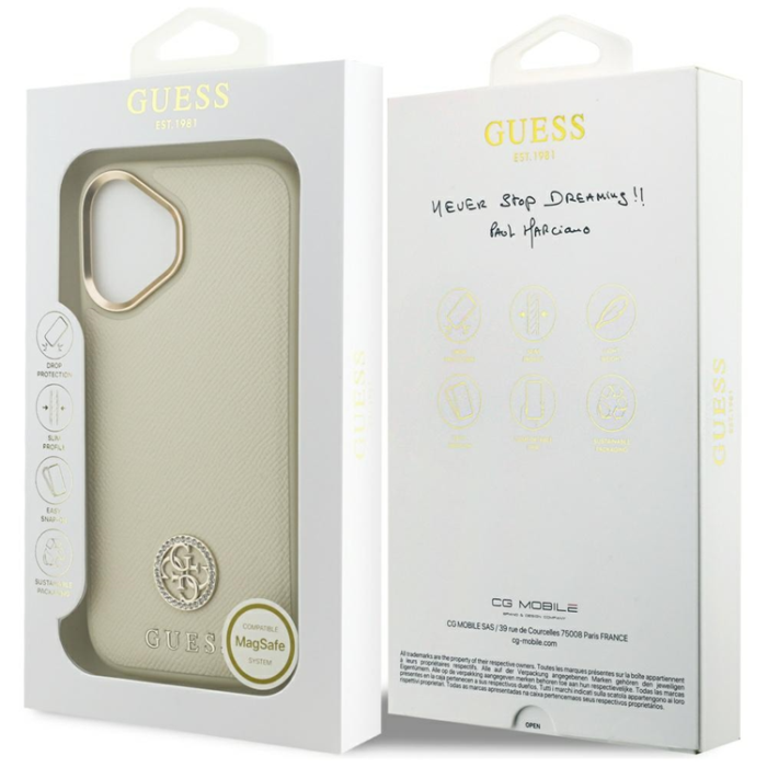 Guess - Guess iPhone 17 Mobilskal Magsafe Grained Strass Logo - Beige