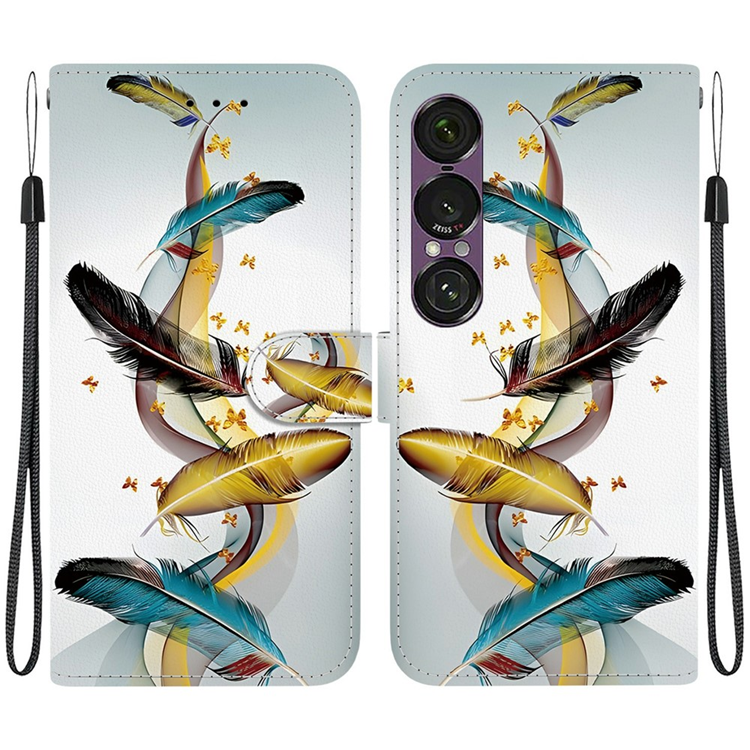 Sony Xperia 1 VII Plånboksfodral med Lanyard Printing - Guld | 2353 | AlltMobil