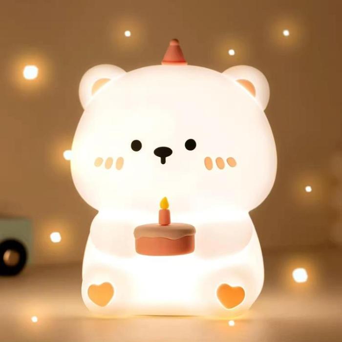 OEM - LED Nattlampa Tryck Birthday Teddy Bear Art Deco - Vit