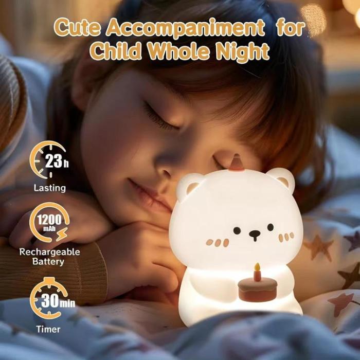 OEM - LED Nattlampa Tryck Birthday Teddy Bear Art Deco - Vit