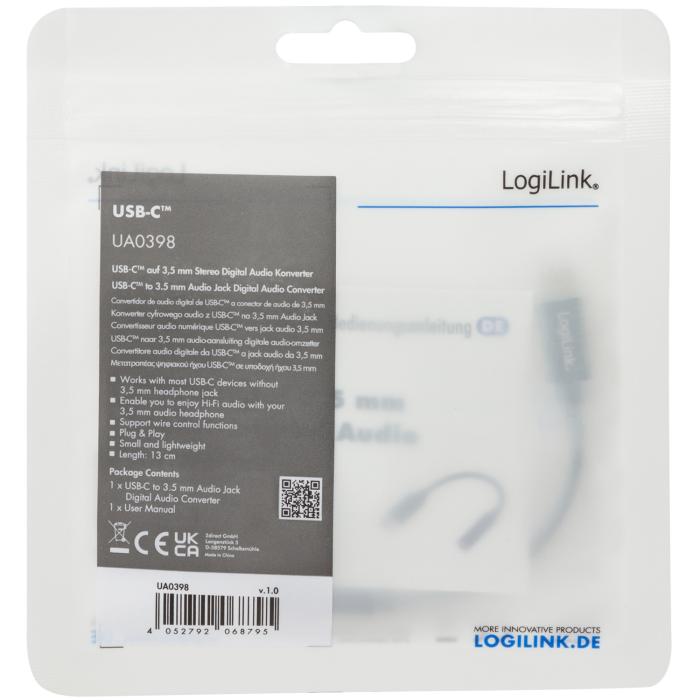 LogiLink - LOGILINK USB-C 3,5mm-ljudadapter m DAC 13cm nylonkabel